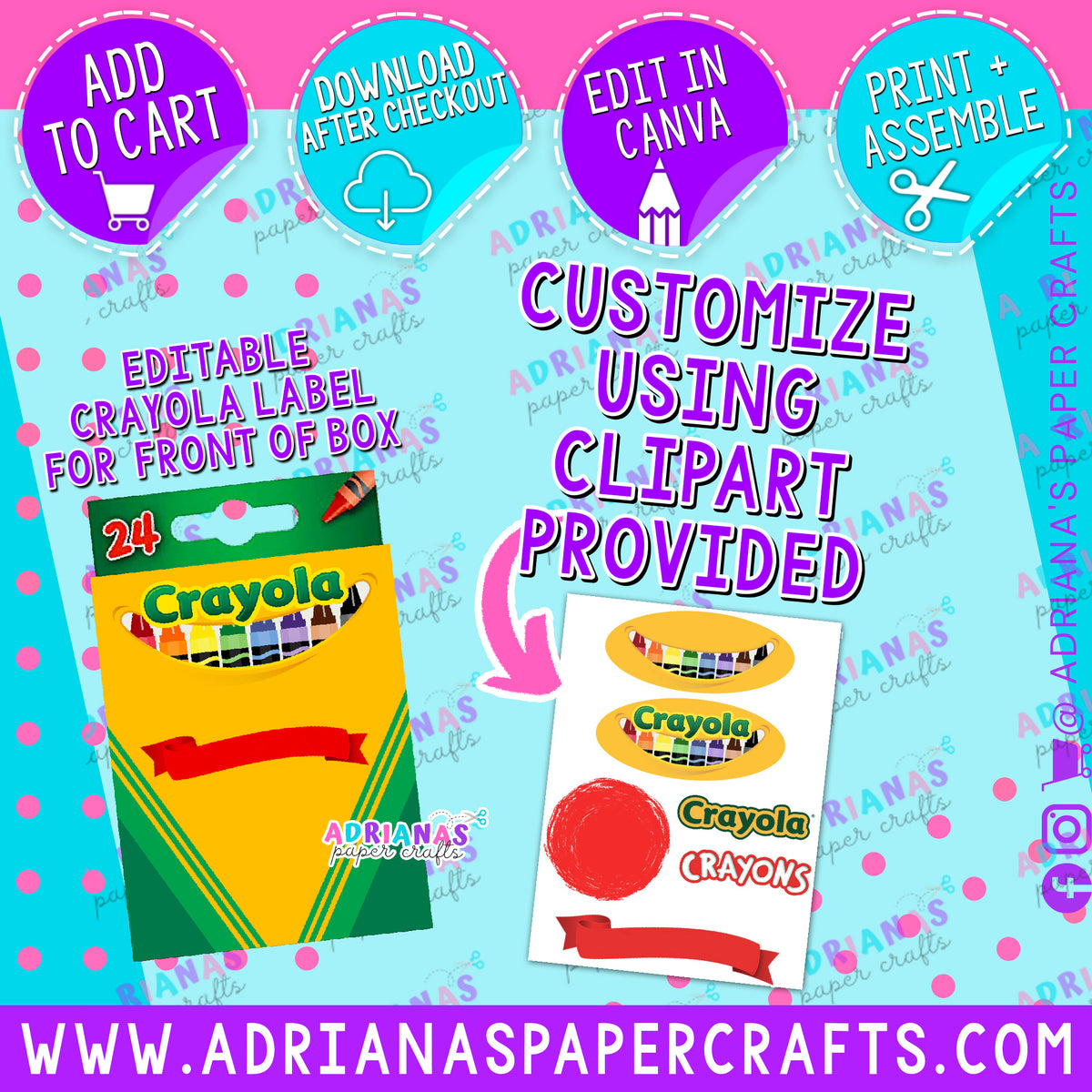 Editable Crayola Box Label Canva Template Adriana's Paper Crafts