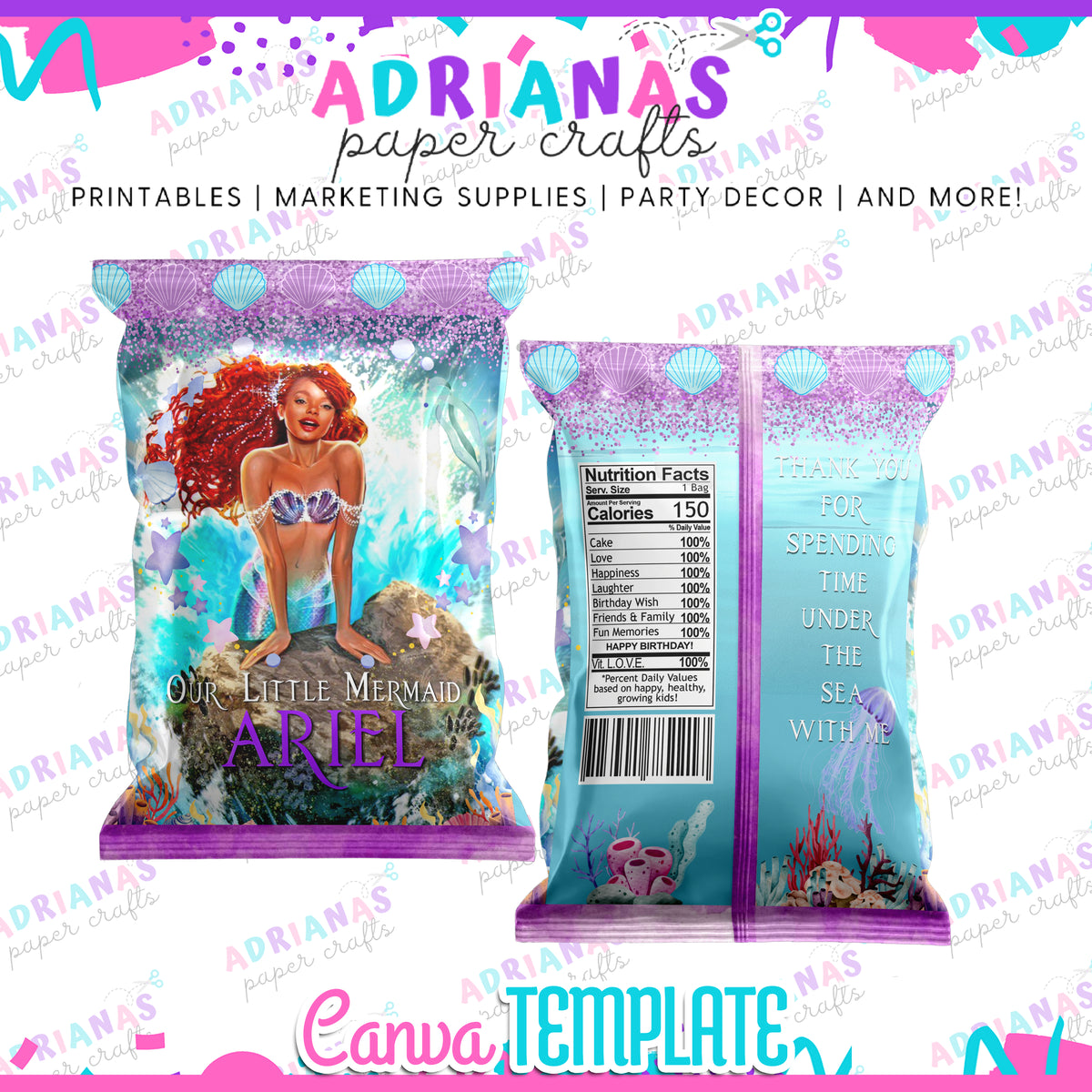 Canva Editable Little Mermaid - Halle Bailey - Chip Bag