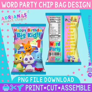 Word Party Birthday Chip Bag - INSTANT DOWNLOAD!