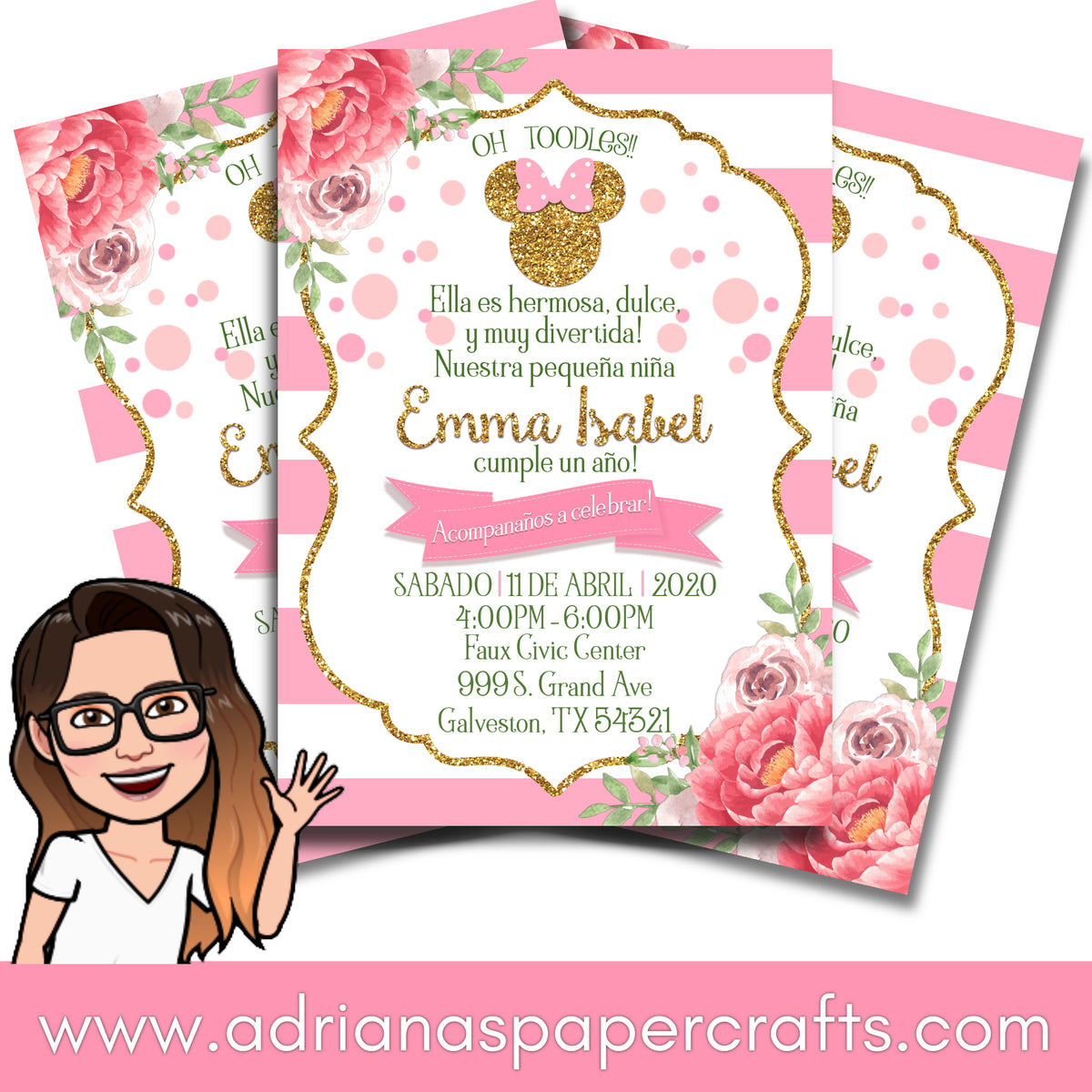 Glitter Gold Minnie Mouse One Cake Topper – Adriana's Paper Crafts