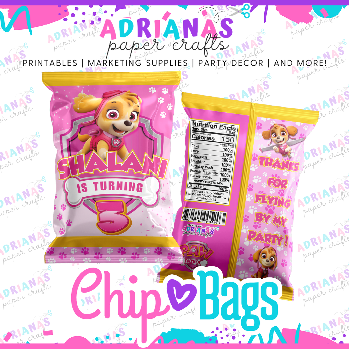 Editable Paw Patrol - Sky Chip Bag Design - Canva – Adriana's Paper Crafts