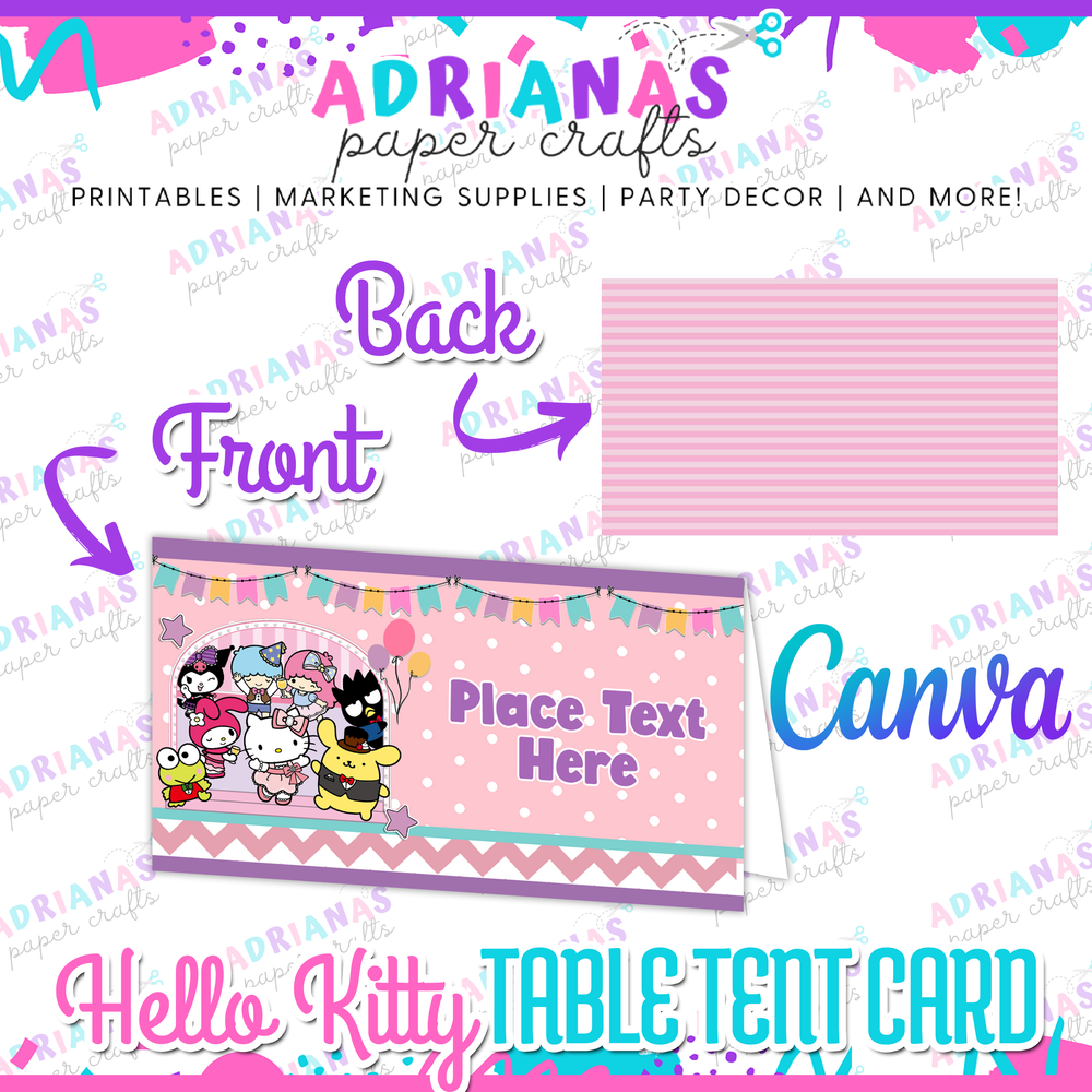 Hello Kitty & Friends Table Tent Card - Editable Canva Template
