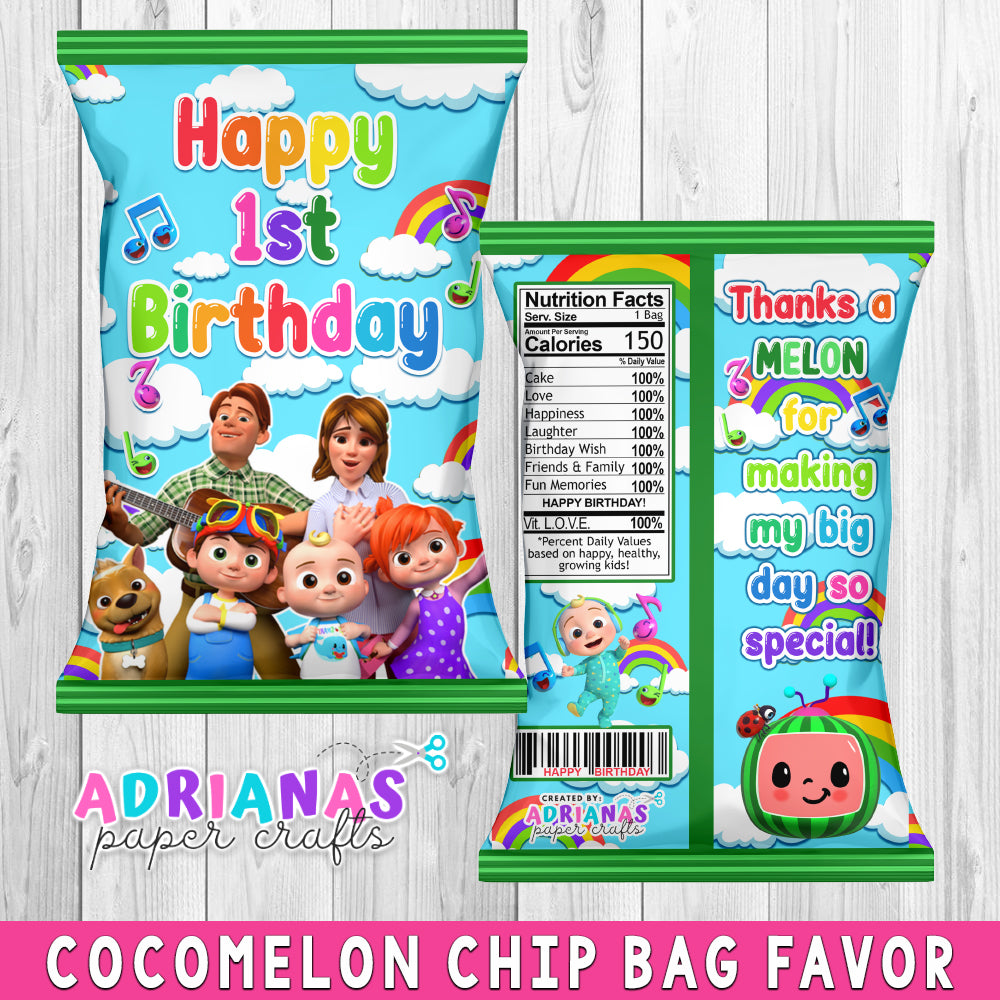 Cocomelon 1st Birthday Printable Chip Bag Wrapper - INSTANT DOWNLOAD!
