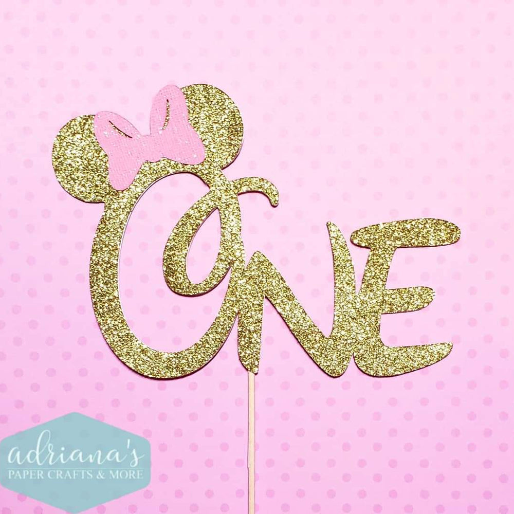 Glitter Gold Minnie Mouse One Cake Topper