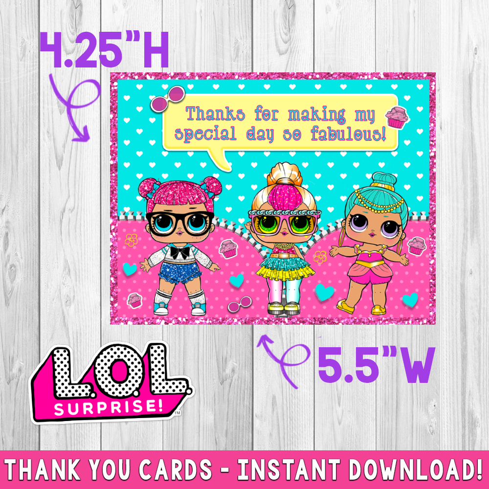 LOL Surprise Thank You Cards - INSTANT DOWNLOAD!