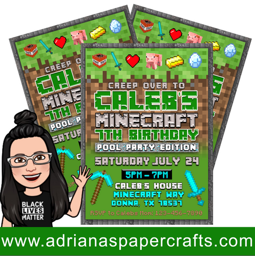 Pack of 10 Unofficial Minecraft Invitations With Envelope - card