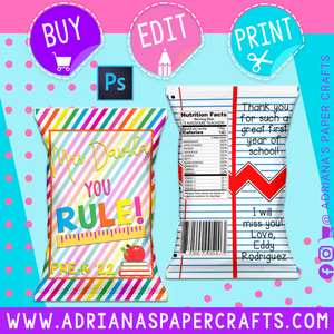 Editable Teacher Appreciation Chip Bag Design - Photoshop File