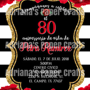 Glamorous Red White Black Gold Roses Invitation