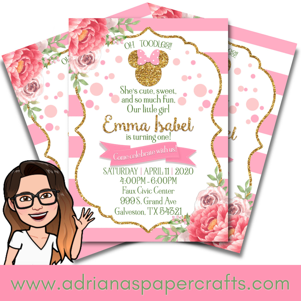 Minnie Mouse Pink and Gold Party Invitation