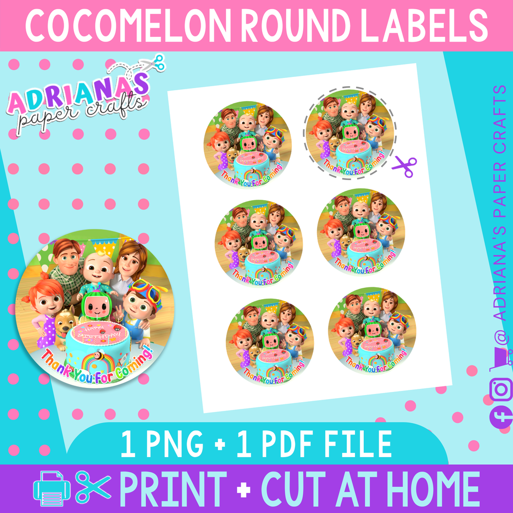 Cocomelon Thank You Labels - INSTANT DOWNLOAD!