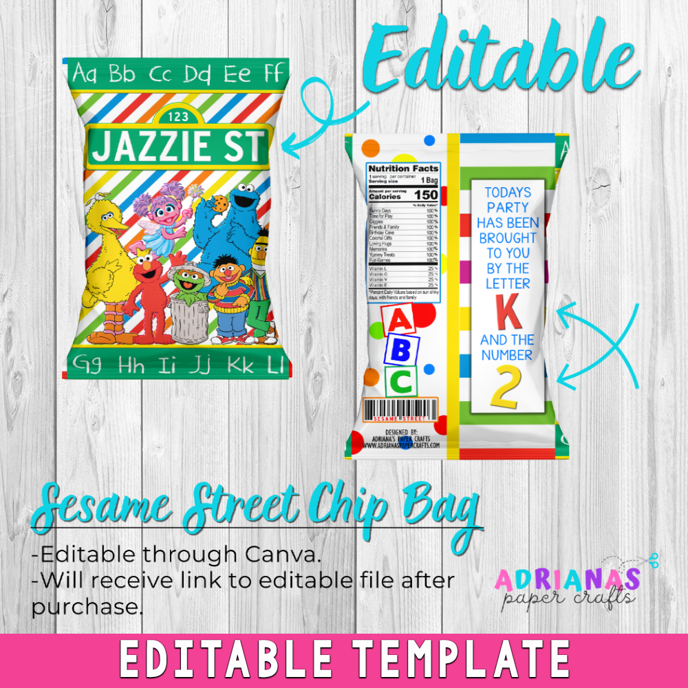 Editable Sesame Street Chip Bag