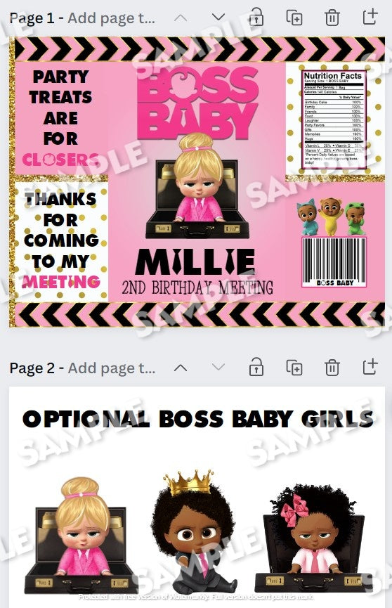 Editable in Canva - Girl Boss Baby Chip Bag Design