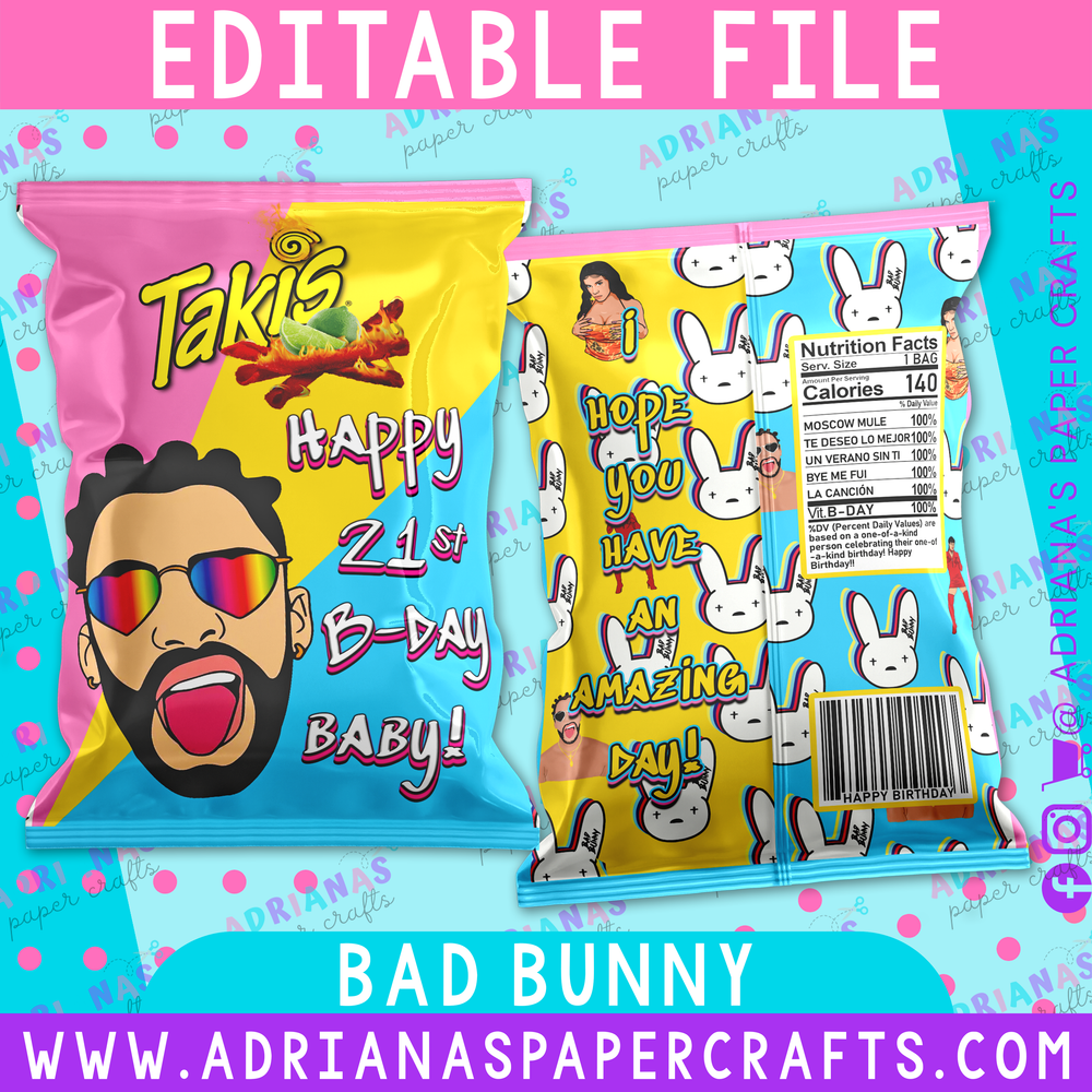 Editable Bad Bunny Chip Bag PS File - Design 3