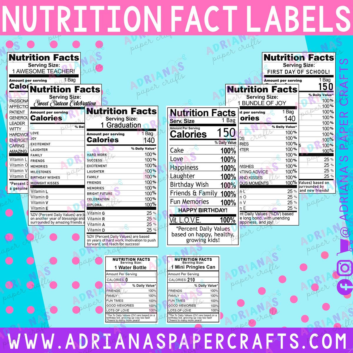 Themed Nutrition Fact Labels Clipart – Adriana's Paper Crafts